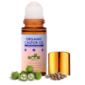 LHBMET organic castor oil with rose quartz roller bottle for precise, mess-free application