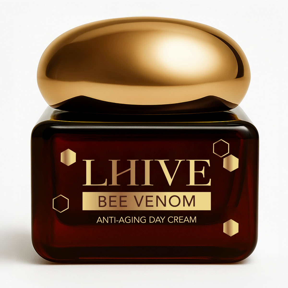 LHIVE Bee Venom Anti-Aging Cream jar showing premium packaging for firmer-looking skin.