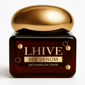 LHIVE Bee Venom Anti-Aging Cream jar showing premium packaging for firmer-looking skin.