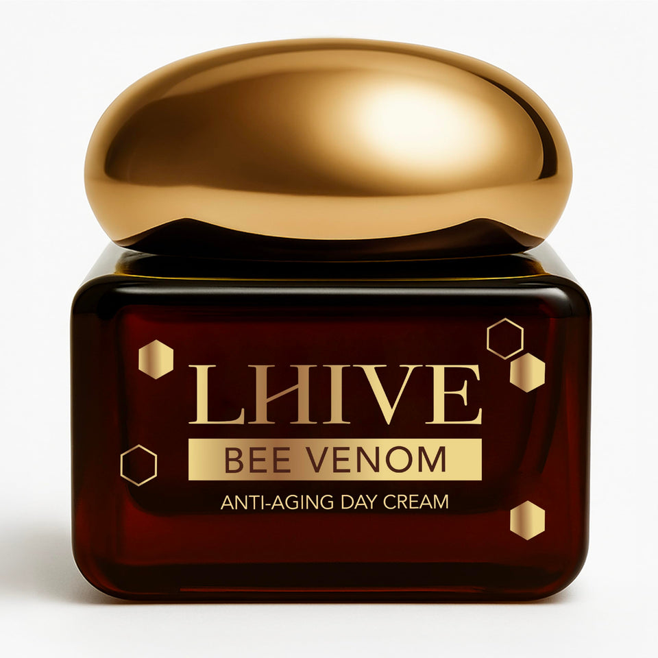 LHIVE Bee Venom Anti-Aging Cream jar showing premium packaging for firmer-looking skin.