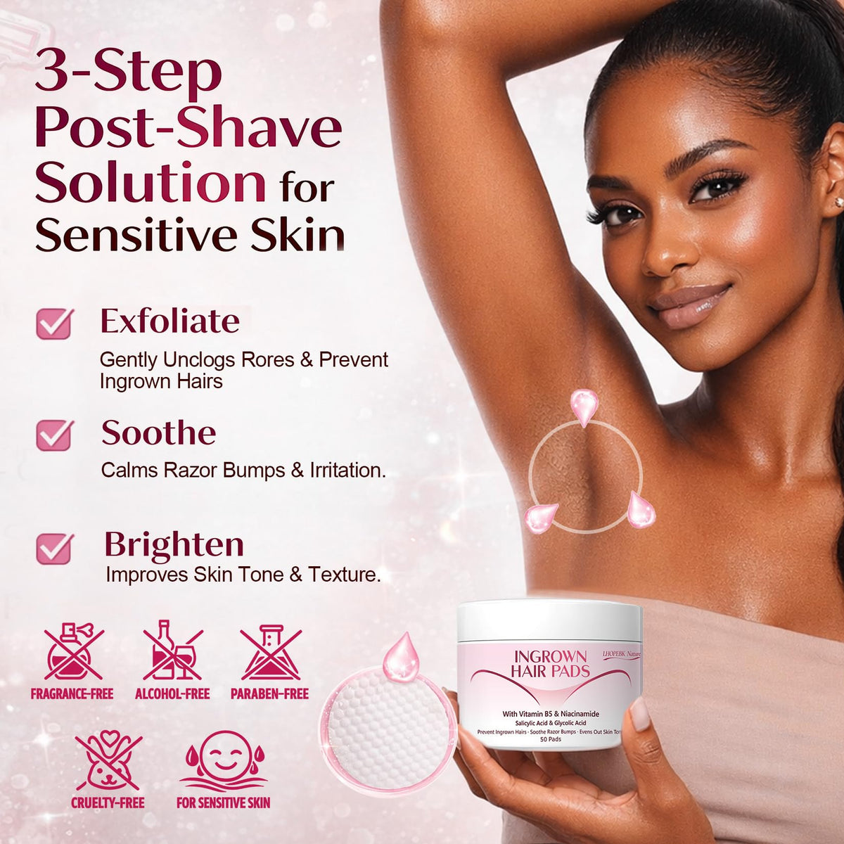 LHOPEBK Nature bha-aha exfoliating pads target bikini area for smoother skin post-shave.