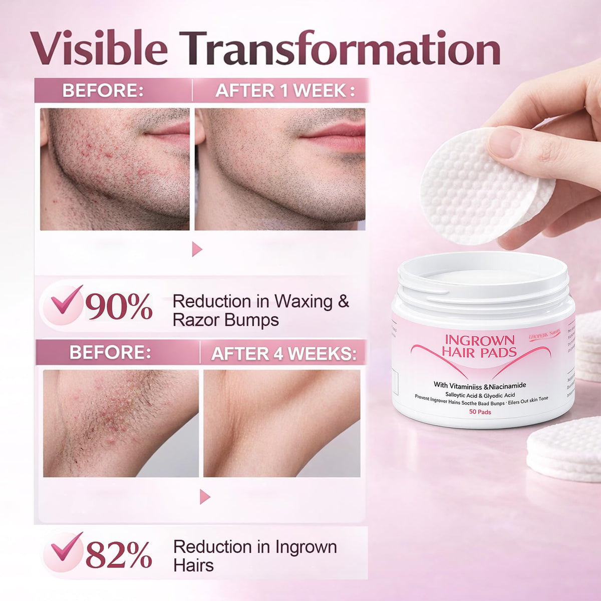 LHOPEBK Nature hydrating pads for the face replenish moisture during exfoliation.