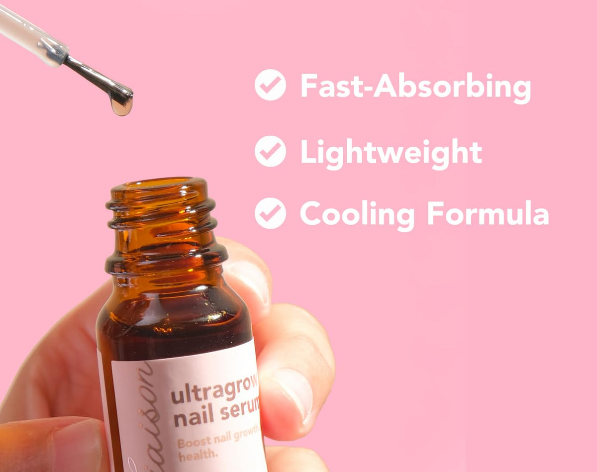 Brush applicator applying UltraGrow to clean, dry nails.