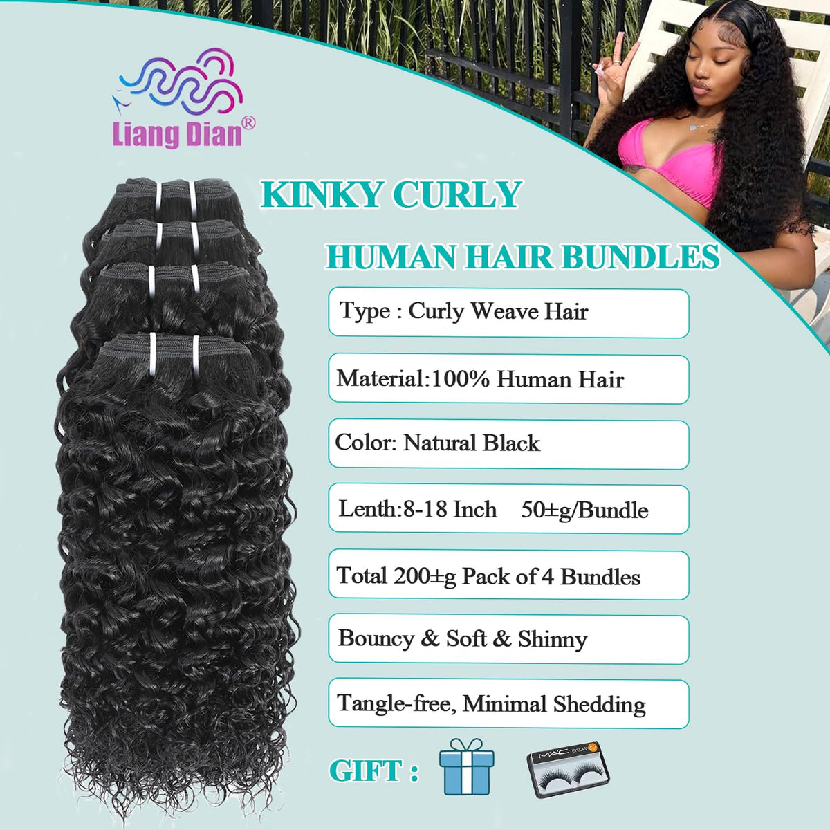 Liang Dian Curly Bundles kinky curly pattern adds volume and natural bounce.