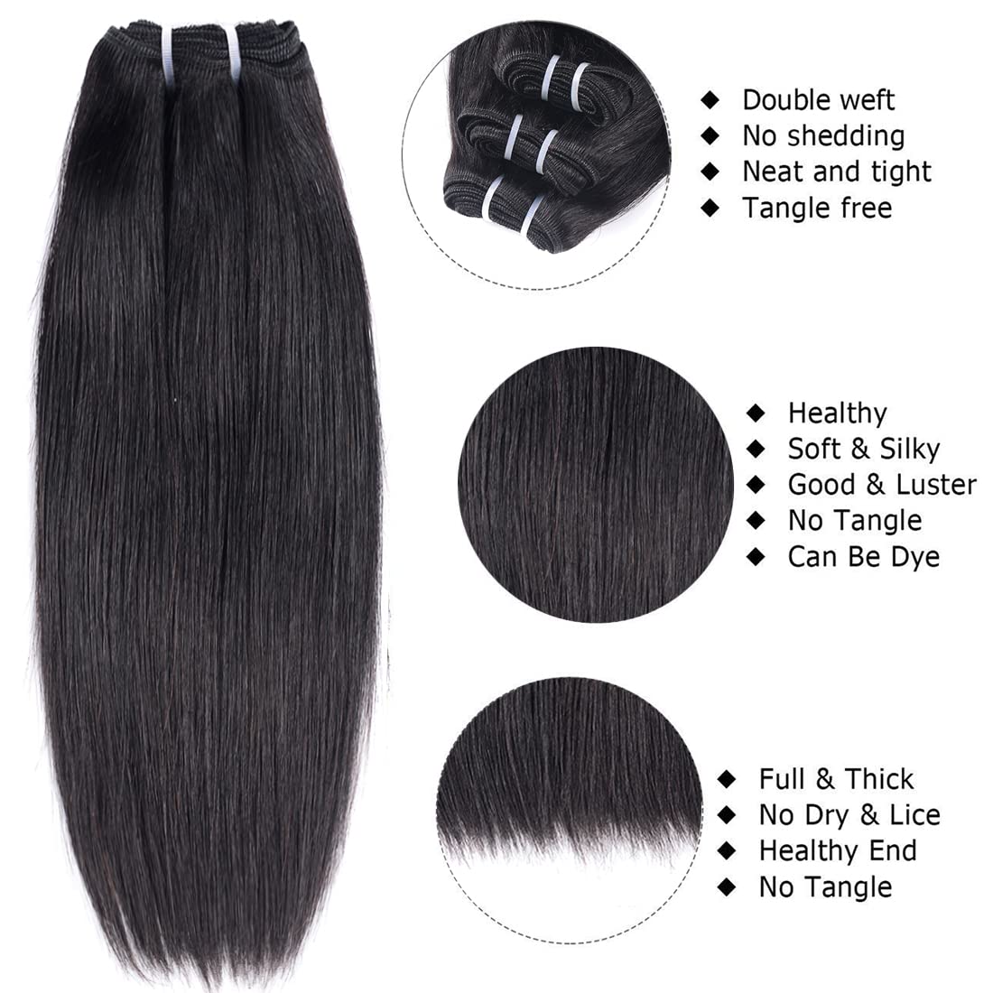 Liang Dian natural black hair, 4-bundle set ready for dyeing.