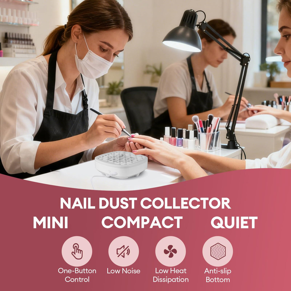 LIARTY compact nail dust collector side view shows portable design.