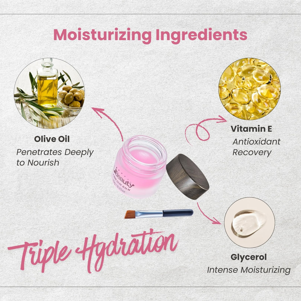 Hydrating formula with glycerin and vitamin E for lashes