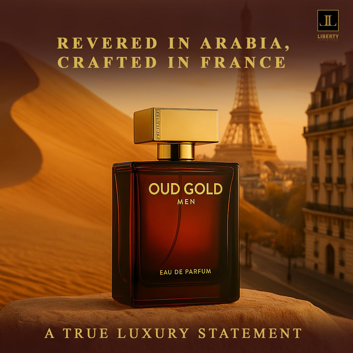 Close-up of Liberty Oud cap highlighting premium design and luxe aroma