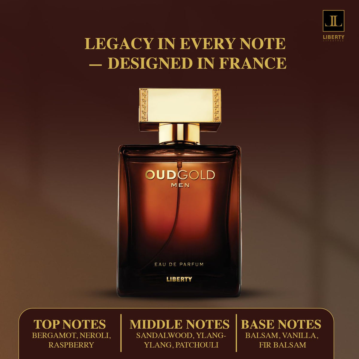 Liberty Oud perfume presentation foil wrap suggesting premium unboxing