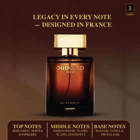 Liberty Oud perfume presentation foil wrap suggesting premium unboxing