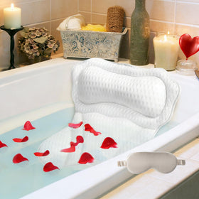 LIBRALUX bath pillow showing ergonomic neck support for a relaxing soak.