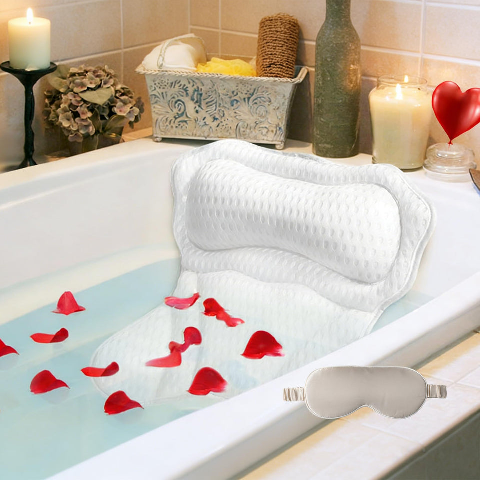 LIBRALUX bath pillow showing ergonomic neck support for a relaxing soak.
