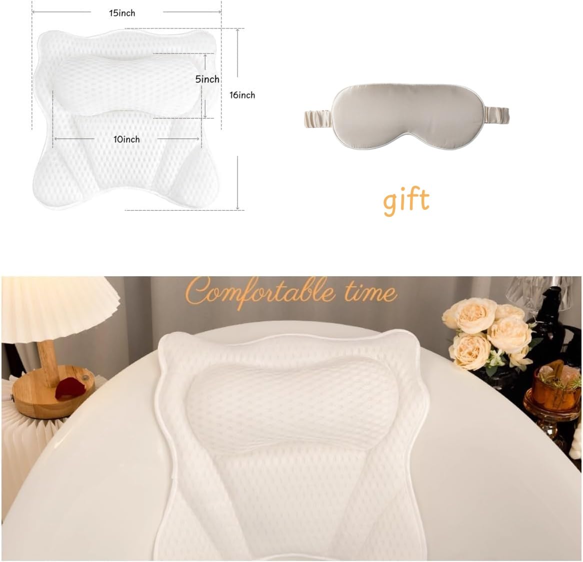 LIBRALUX bath pillow is machine washable in a mesh bag for easy care.