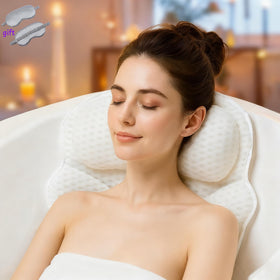 LIBRALUX bath pillow highlights six non-slip suction cups for secure placement.