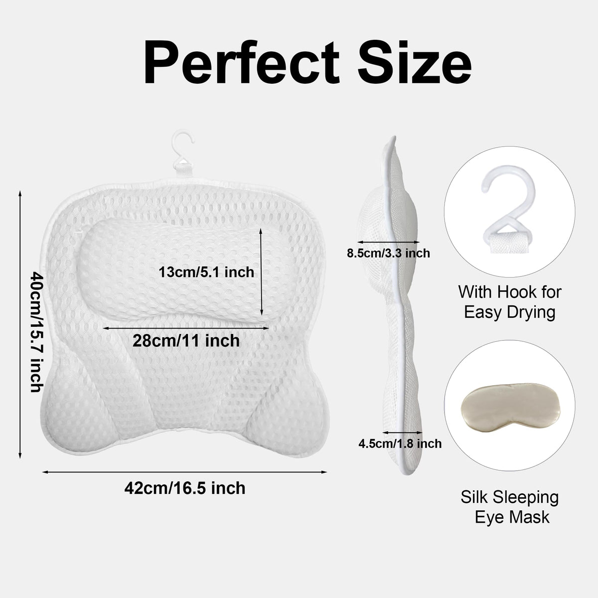 LIBRALUX bath pillow with wide back coverage for full torso comfort.