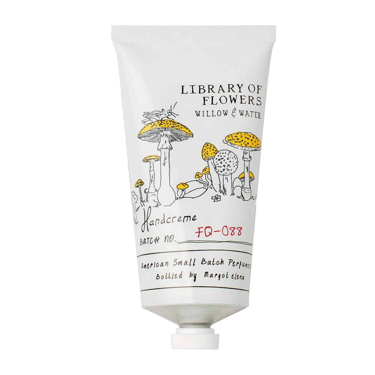 Library of Flowers Willow & Water handcreme jar close-up highlighting silky hydration.