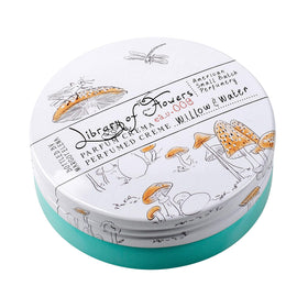 Library of Flowers Willow & Water Parfum Crema tin front, portable long-lasting fragrance.