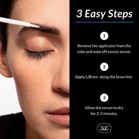 Close-up of LiBrow serum texture with natural botanicals and almond oil.