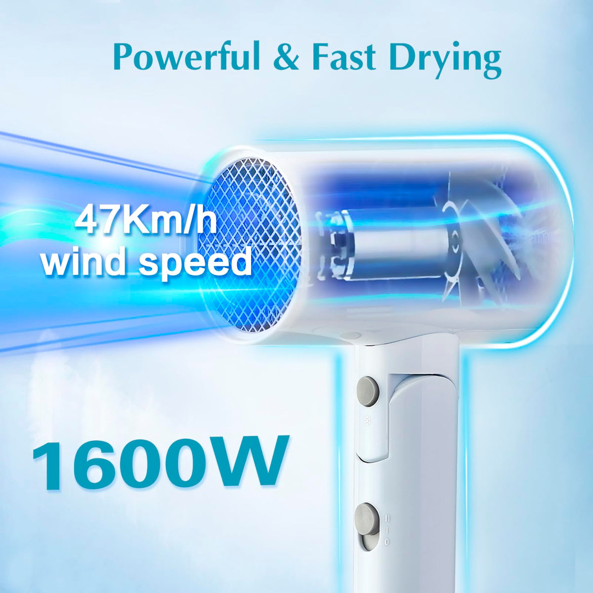 Licoseam travel-friendly dryer with folding handle fits luggage.