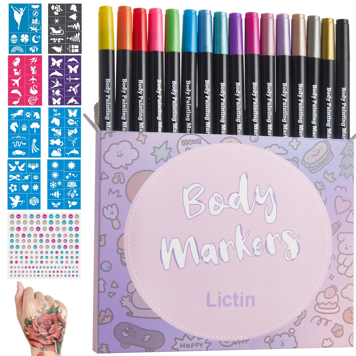 Comprehensive Lictin kit for versatile body art exploration.
