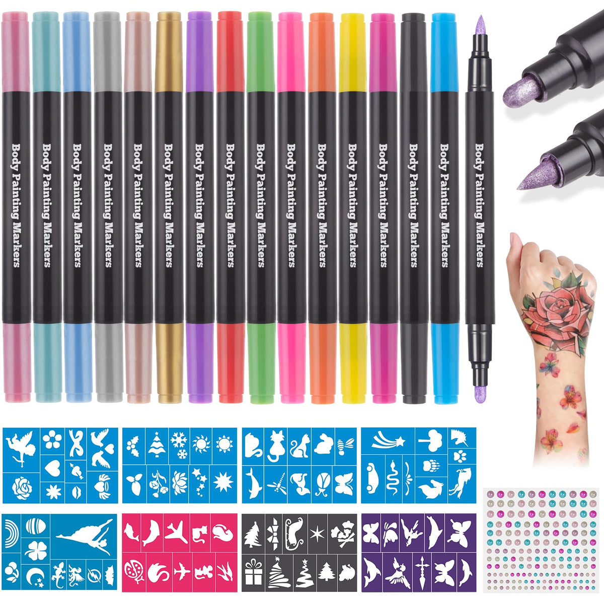 Lictin tattoo markers with 16 colors and dual ends for details.