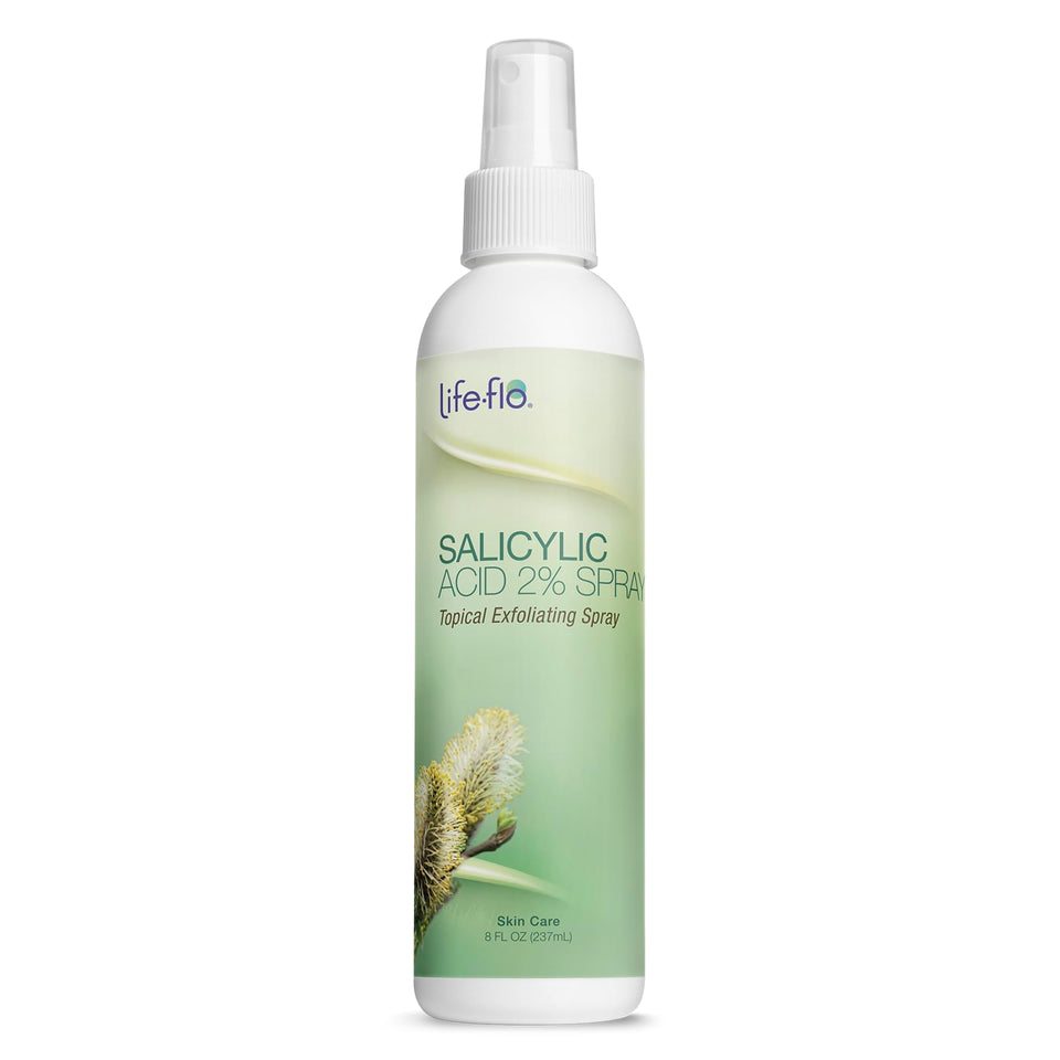 LIFE-FLO 2% Salicylic Acid Face spray bottle for gentle exfoliation.