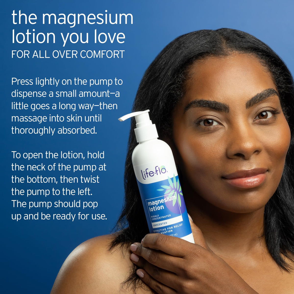 LIFE-FLO Magnesium Lotion featuring shea butter and coconut oil for skin softness