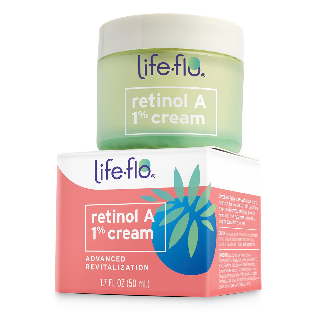 LIFE-FLO Retinol Face Cream jar closeup highlights a nourishing formula for a smoother complexion.