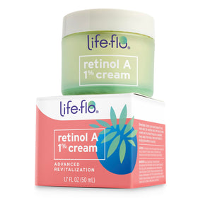 LIFE-FLO Retinol Face Cream jar closeup highlights a nourishing formula for a smoother complexion.