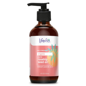 LIFE-FLO Rosehip Seed Oil bottle close-up in amber glass preserving potency
