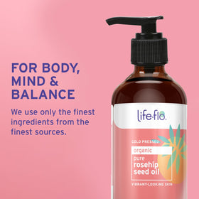LIFE-FLO Rosehip Seed Oil texture as it absorbs into skin for glow
