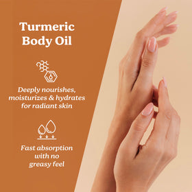 Life & Pursuits Turmeric Body Oil pour demonstrates fast absorption.
