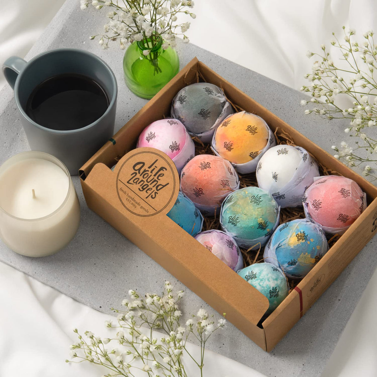 LifeAround2Angels colorful fizz bath bombs for a vibrant bath experience.