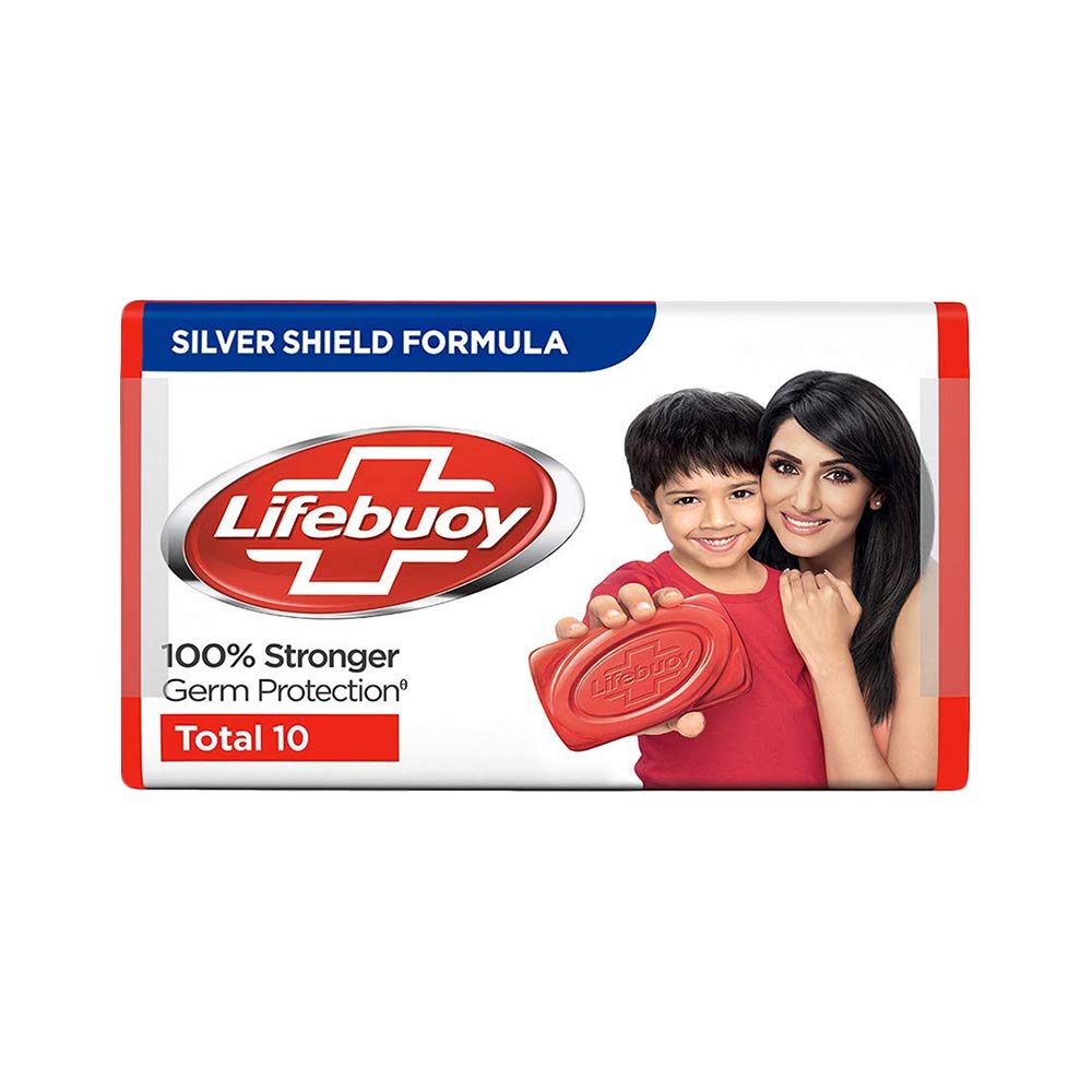 Lifebuoy Total 10 bar multipack product shot showing 12 bars for daily cleanse.