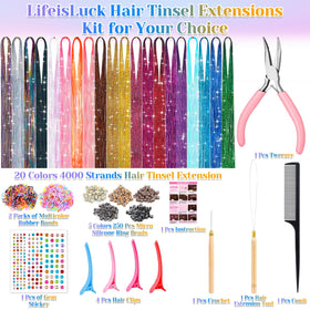 LifeisLuck 4000 multicolor tinsel strands close-up for shimmering hairstyles.