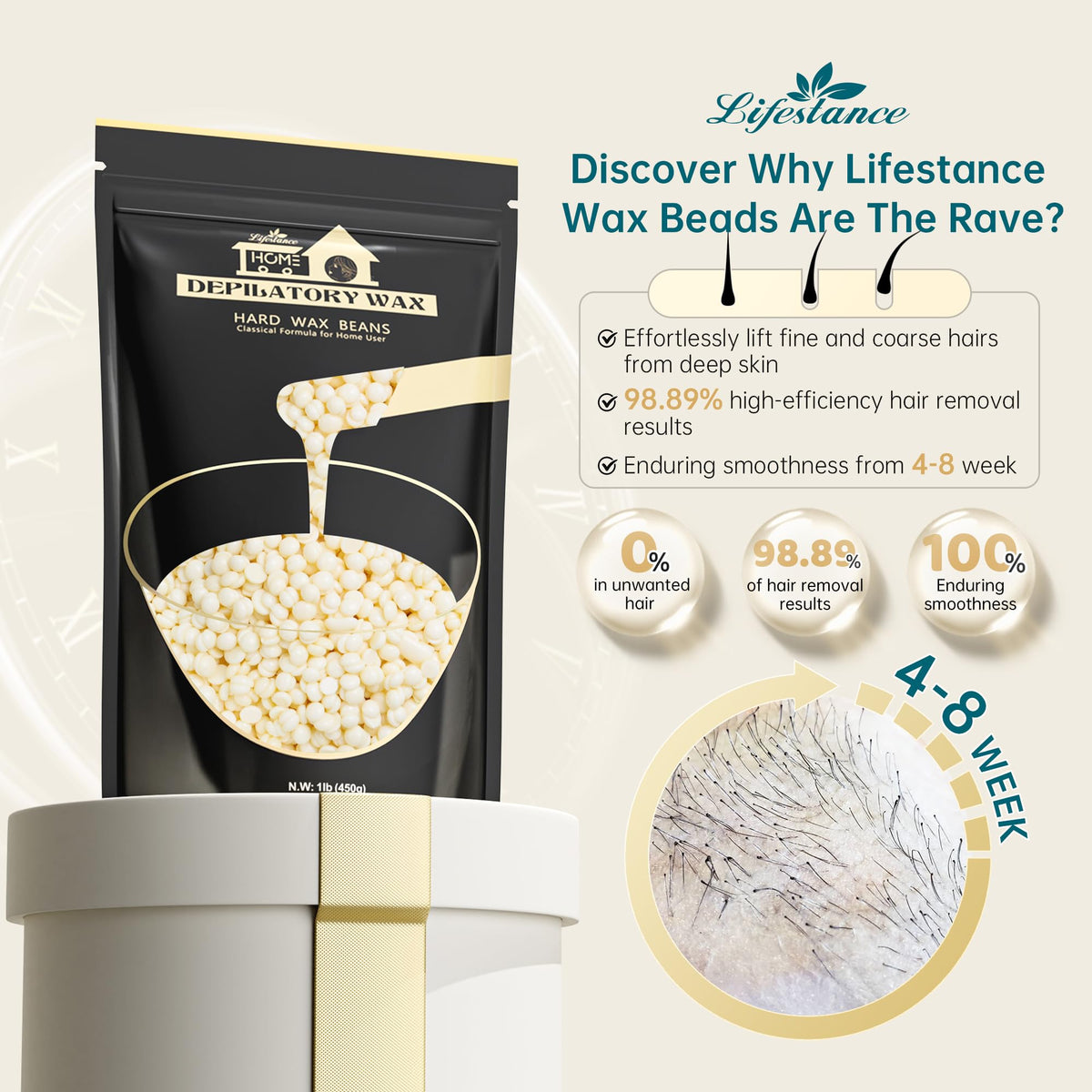 Lifestance wax beads with camellia extract for gentle removal