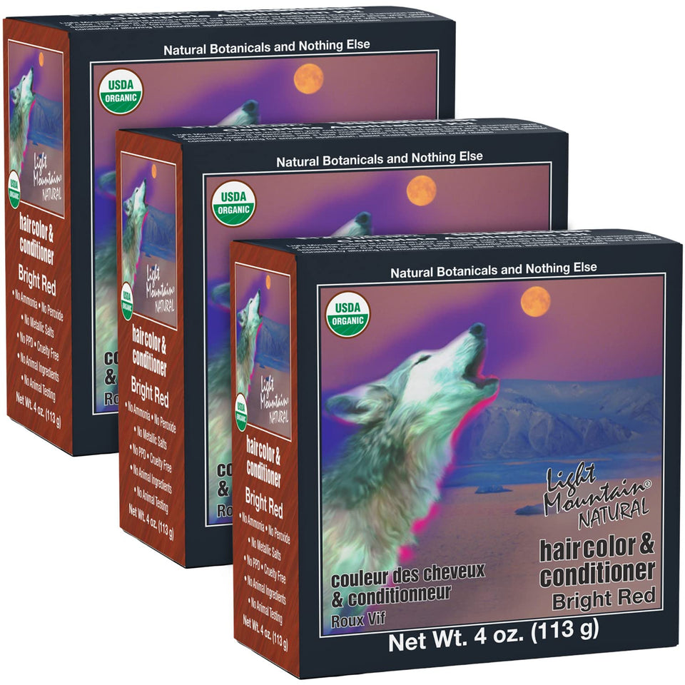 Light Mountain Bright Red Henna powder packet for natural conditioning color.