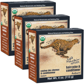 Light Mountain Auburn henna packaging highlights organic color and conditioning.