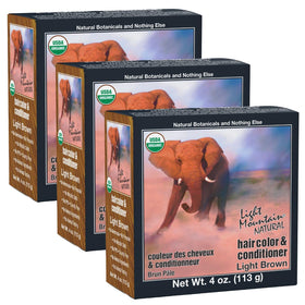 Light Mountain Henna Color Pack3 light brown kit offers natural-looking color.