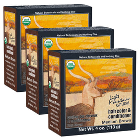 Light Mountain Henna color packaging shows natural kit for medium brown shade.