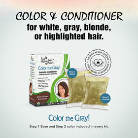 Light Mountain Henna packaging highlights chemical-free, semi-permanent color for healthy-looking results.