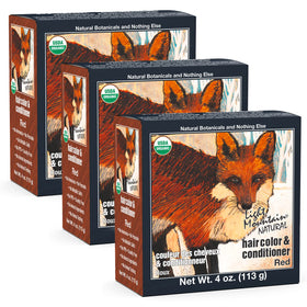 Light Mountain Henna red color pack3 bottle highlighting natural, chemical-free dye option.