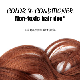 Light Mountain Henna red hair color results visible on sample hair.