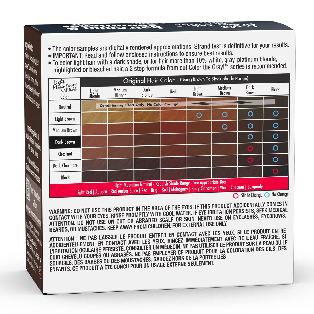 Light Mountain Henna dark brown shade on a palette, highlighting natural hue options.