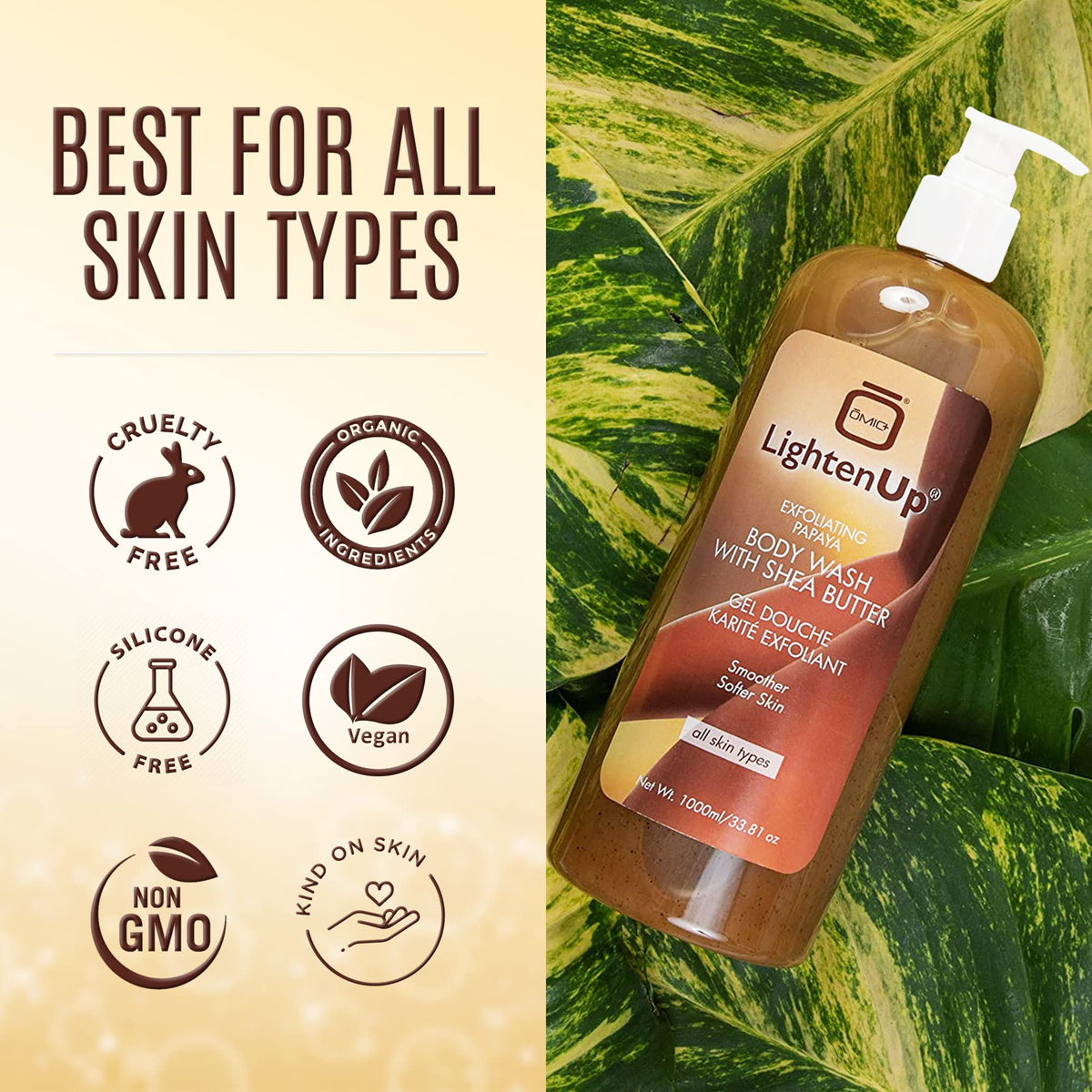 LightenUp exfoliating body wash suitable for all skin types