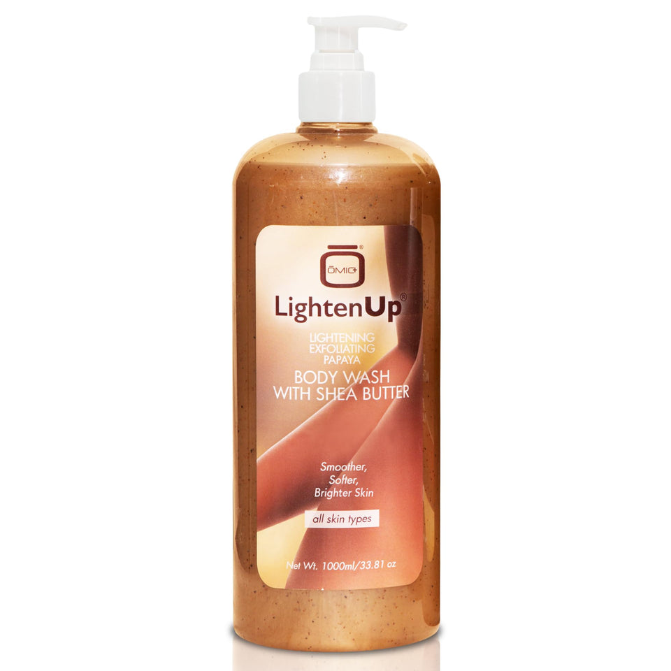 LightenUp exfoliating body wash bottle showing gentle exfoliation for refreshed skin