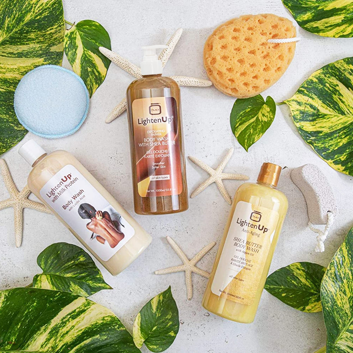 LightenUp exfoliating body wash natural formulation highlights skin-friendly ingredients