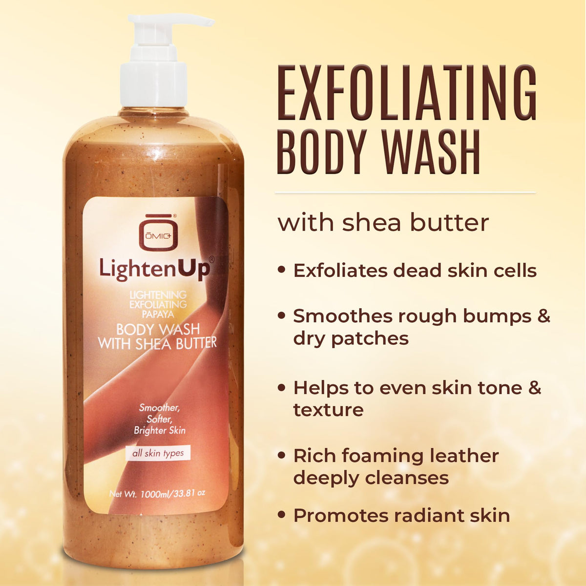 LightenUp exfoliating body wash papaya enzymes dissolving dead skin for smoother skin