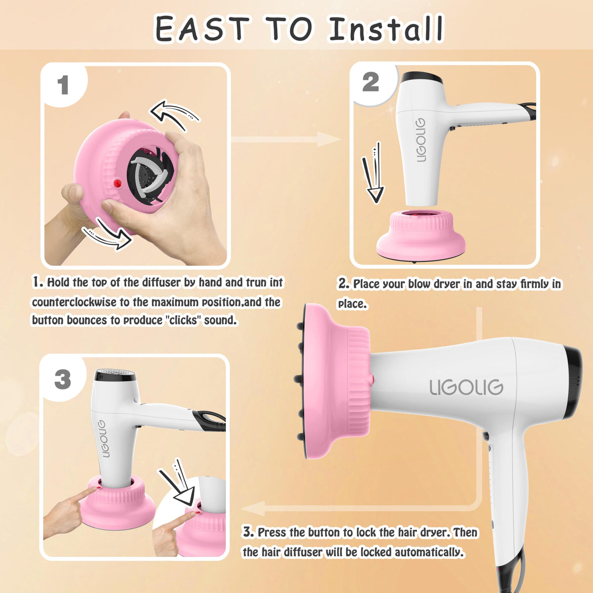 LIGOLIG diffuser attachment in action with curls