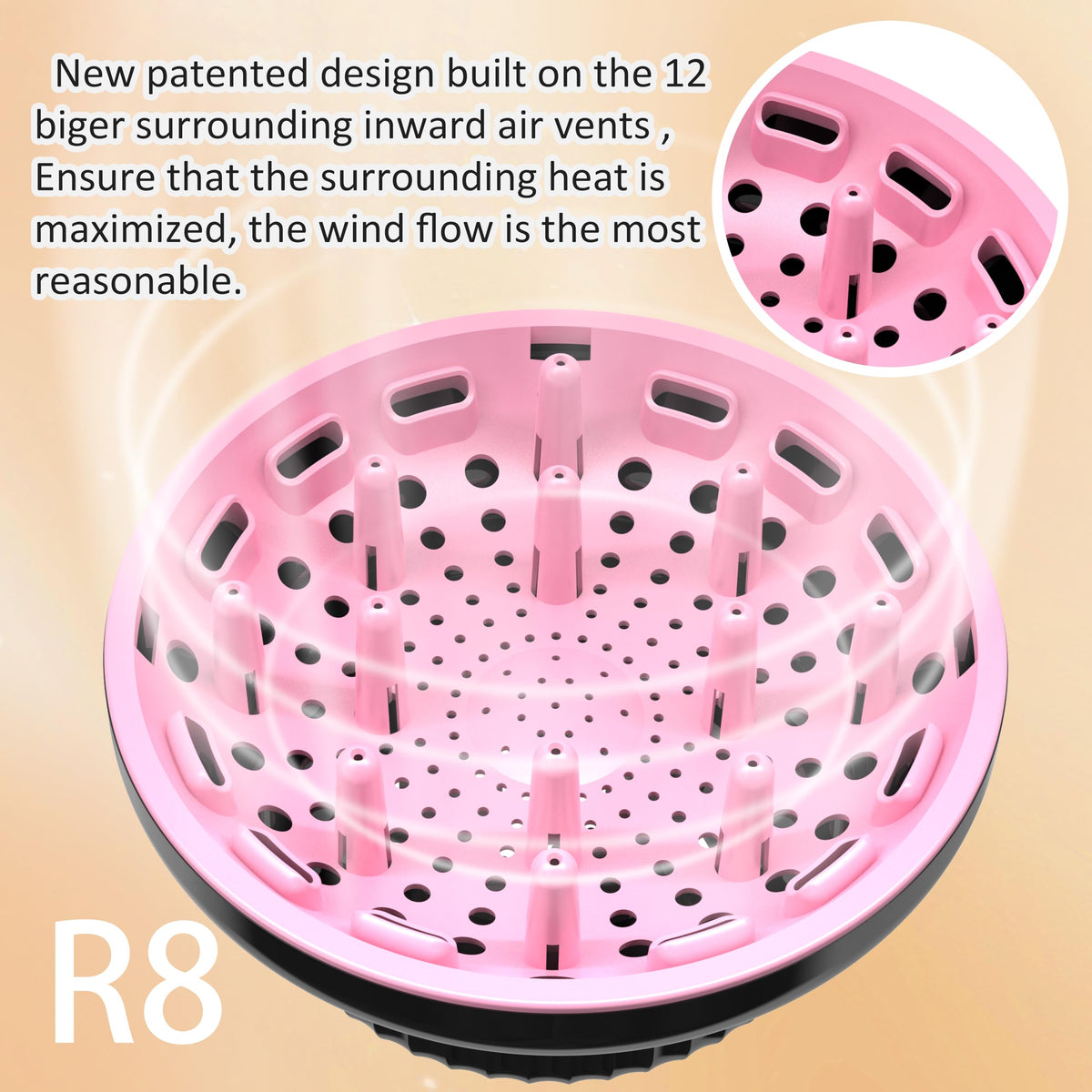 LIGOLIG diffuser with clip attachment enables secure, hands-free use during styling.